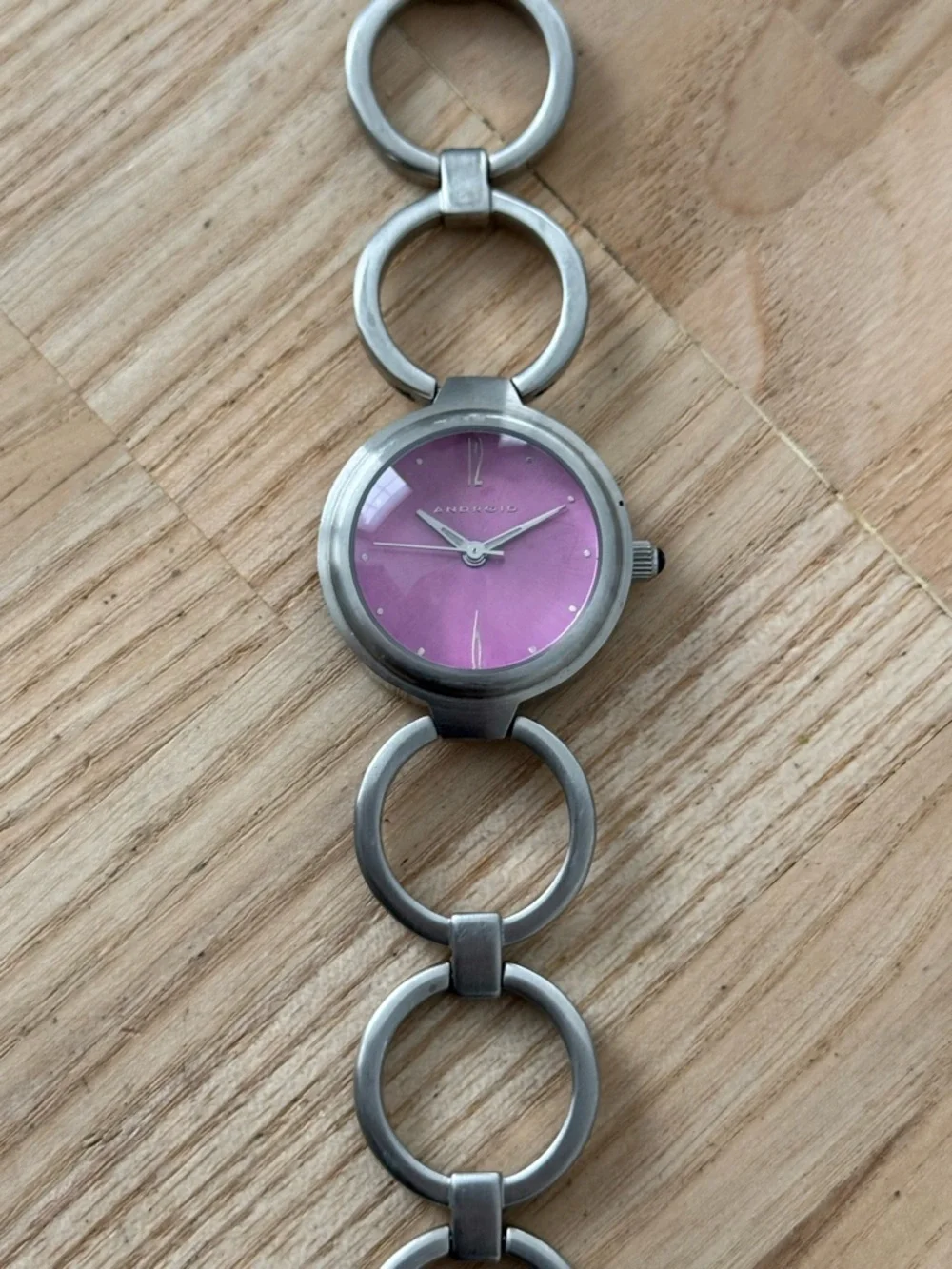 Android USA Rare Ladies Watch Purple Dial Stainless Bracelet New Battery